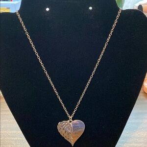 New Silver Heart Pendant Necklace w/ Angel Wings & Inscription. See Details.